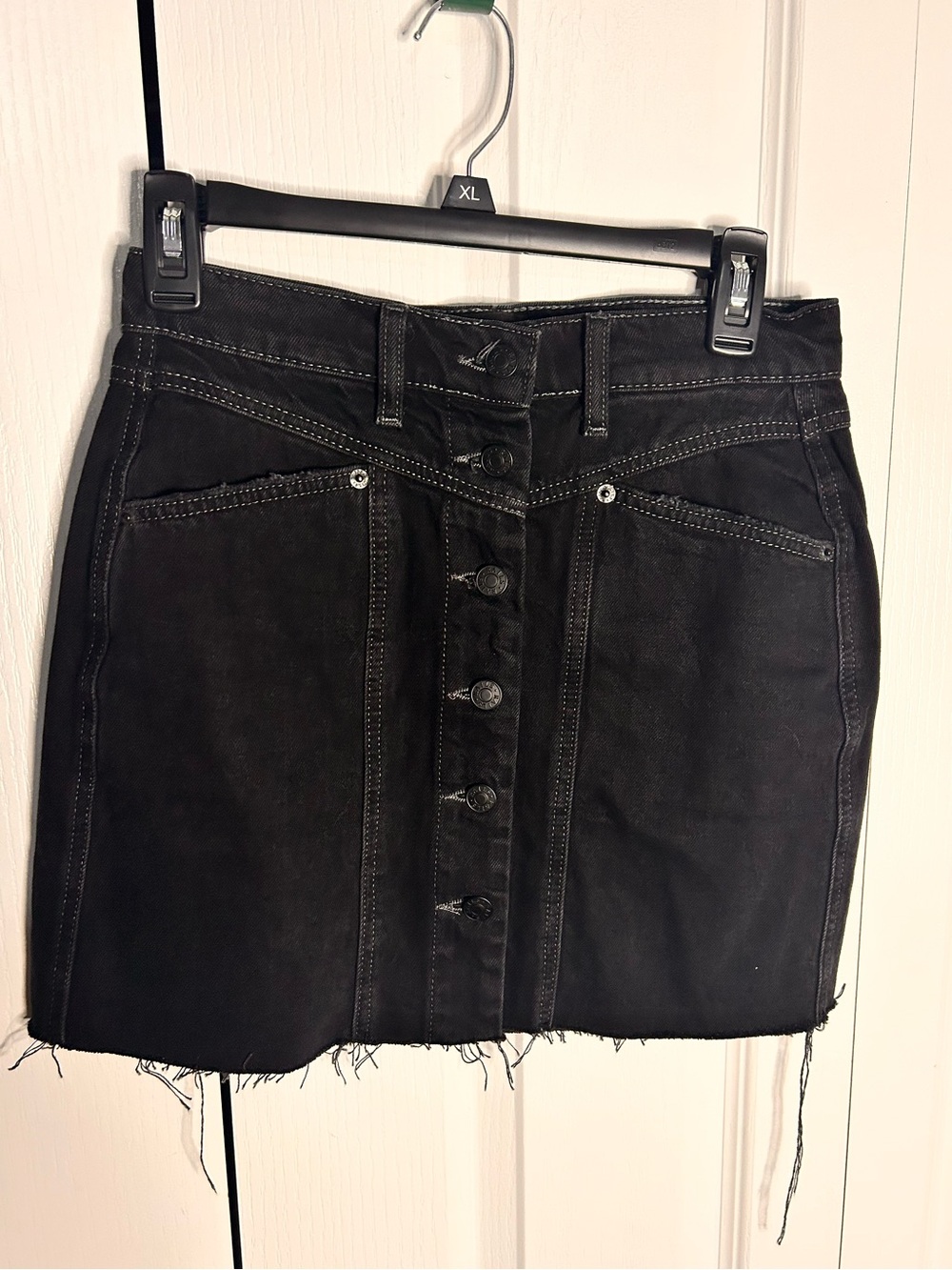 RAILS Canyon Skirt Inked Raw‎ Hem Dark Denim Button Down Mini Black Wash Size 26